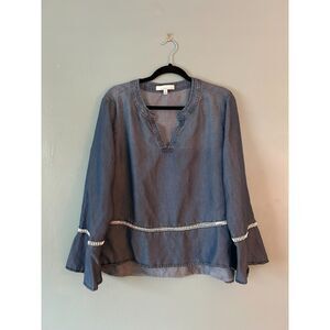 Fourteenth Place women's x-large Chambray popover top long Sleeve white trim